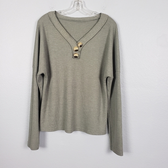 SHEIN Waffle Knit Longsleeve Tortoise Shell Button Top Sz XL - Picture 1 of 8